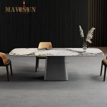 Kuzey Avrupa ışık lüks Özel Mermer masa yeni dikdörtgen basit Modern mutfak mobilyası yemek masası karbon çelik taban