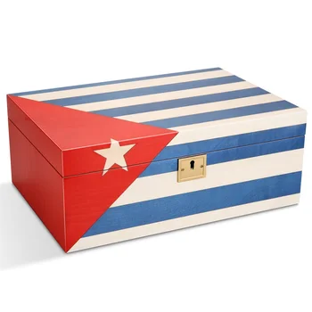 Küba bayrağı puro neme Piyano Boya emniyet kilidi puro Neme Nemlendirici Higrometre İle İçi Boş Bölme 2 Kat Neme