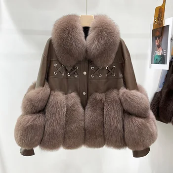 Kış Yeni Deri Ceketler Lady Fox Kürk Palto Kalın Sıcak Lüks 100 % Doğal Kürk Giyim Kadın FL3757