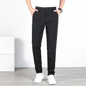 Lansboter Siyah Bahar Ve Yaz Yeni Nano kırışıklık karşıtı günlük erkek pantolonları Slim Fit Pantolon Elastik Düz