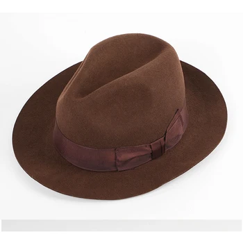 LIHUA Marka Fedoras Panama Caz Şapka Avusturya Yün Kısa kenarlı dokulu şapka, Unisex Çikolata / Siyah / Mavi Renk Melon Şapka