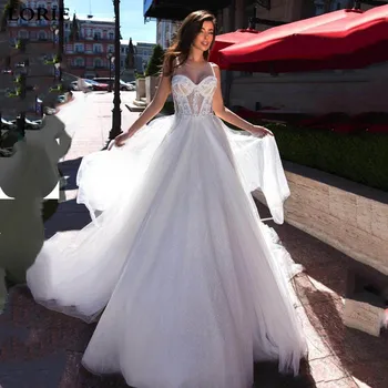 LORIE Glitter Prenses düğün elbisesi Bir Çizgi Aplike Dantel gelin elbiseleri Vestidos de novia Boho gelinlik