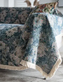 Mavi ayçiçek yağı boyama tarzı Monet vintage kanepe havlu tek, çift kum yayın çok fonksiyonlu kapak