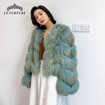 Moda Lüks Gerçek Tilki Kürk Doğal Kürk Ceket Kadınlar İçin Toptan Doğal Tilki Kürk Ceket Kış Yeni Lüks Sıcak Dış Giyim FV-394