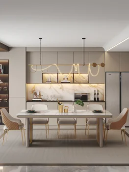 Modern basit rock-board yemek masası, küçük ev yemek masası, İtalyan ışık lüks, minimalist ve parlak yemek masası bir