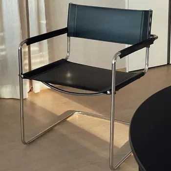 Mr. Koltuk Paslanmaz Çelik Eyer Deri Yemek Sandalyesi Bauhaus Sandalye Modern Minimalist Aile Yanı Sandalye chaises şezlong