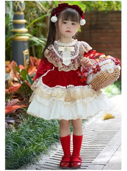 Noel Lolita Çiçek Kız Elbise Doğum Günü Mahkemesi Tarzı Sevgiliye Uzun Kollu Lüks Balo Diz Boyu Prenses Balo Elbise
