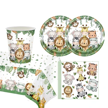 Orman Hayvan Doğum Günü Partisi Malzemeleri Kağıt tabak kağıt bardak Kağıt Havlu Bıçak Çatal Kaşık Safari Bebek Duş Parti Malzemeleri