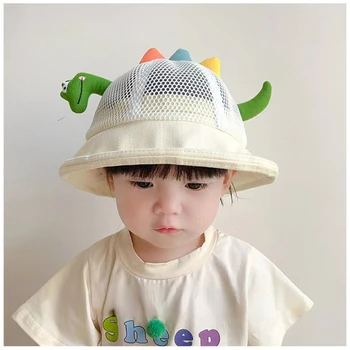 Pamuk Kova Şapka Çocuklar için 2-5 Y Sevimli Yenilik Dinozor Boynuz güneş şapkası Yaz Açık Eğlence Güneşlik Rüzgar Geçirmez Bebek Kap