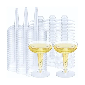 Plastik şampanya flüt kadehler, Şampanya Kupası, Şeffaf Şarap Tadımı Gözlük Kullanımlık Saplı kokteyl bardakları Şampanya Partisi için