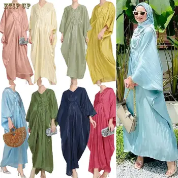Ramazan Orta Doğu Müslüman Moda Elbise Abaya Elbise Müslüman Moda Yarasa Kollu Dubai Arap uzun elbise İslam Vestidos Musulmanes