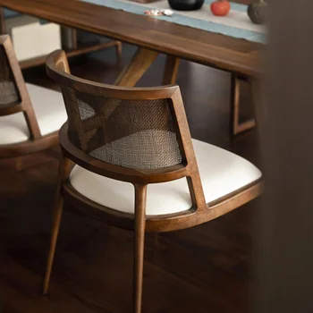 Retro katı ahşap Yemek Sandalyesi Ev Restoran Yumuşak Rahat Geri Rattan Sandalye Oturma Odası Mutfak Bar Tasarım Sandalyeler