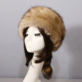 Rus Yetişkin Faux Kürk Şapka Sonbahar Kış Yuvarlak düz kasket Kız Sıcak Yumuşak Kürk Şapka Taçsız Rüzgar Geçirmez Şapka