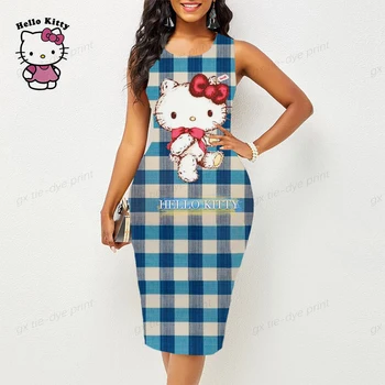 Seksi Elbise Yaz Kadın Kayış Moda Elbise İnce Hello Kitty Baskı Gece Kulübü Elbise Sahne Giyim İnce Bayanlar Sıkı Kayış y2k Elbise