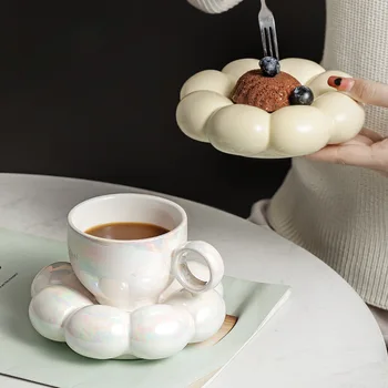 Seramik Kahve Kupaları fincan tabağı seti Kahvaltı Kupa Sevimli Süt çay bardağı Latte Cappuccino, Masa Dekorasyon Doğum Günü noel hediyesi
