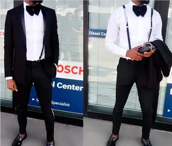 Siyah 2 Adet (Ceket + Pantolon + Kravat) bir Düğme Moda Erkek Takım Elbise Kostüm Yapımı Resmi Smokin Yeni Stil Slim Fit Yakışıklı