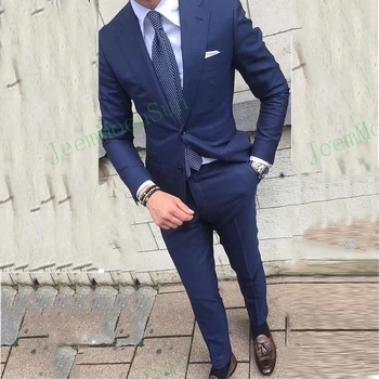Slim Fit Donanma Erkek Takım Elbise 2023 Çentikli Yaka İki Düğme Erkek Düğün Takım Elbise Damat Giyim 2 Parça Blazer Pantolon Kostüm Homme