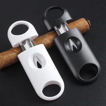 Taşınabilir Puro Kesici Paslanmaz Çelik V şeklinde Puro Bıçak Makinesi Delik Açıcı Çift Kenarlı Puro Makas Sigara Aksesuarları