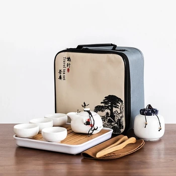 Taşınabilir Çin Seyahat Kung Fu çay seti seramik demlik Porselen Çay Seti Gaiwan çay fincanları Çay Töreni demlik İle Seyahat Çantası