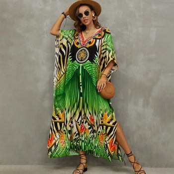 TEELYNN Bohemia V Boyun Kapak Ups Kadınlar için Vintage Boho Etnik Baskı Elbisesi Elbise Yaz 2023 Plaj Kıyafeti Büyük Boy Vestidos robe