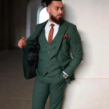 Terzi 3 Adet Yeşil Erkek Takım Elbise Düğün İçin Slim Fit Zarif Klasik Resmi Damat Giyim Takım Elbise Terno Masculino Blazer Yelek Pa
