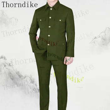 Thorndike Yeni Varış Gümüş Düğme Uzun Kollu Blazer Pantolon Zarif Iş Erkek Resmi Balo Yaka Afrika Tarzı Erkek Takım Elbise