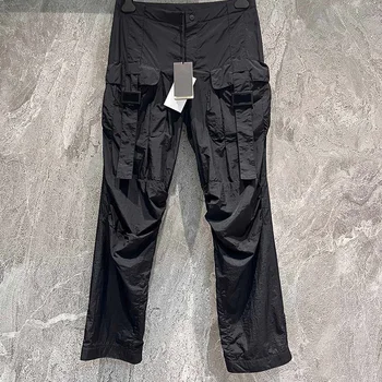 Traf 2023 kadın pantolonları Y2k Vintage Gevşek Geniş Bacak Kargo Pantolon Moda Orta Düşük Bel Cepler Nefes Naylon Düz Pantolon