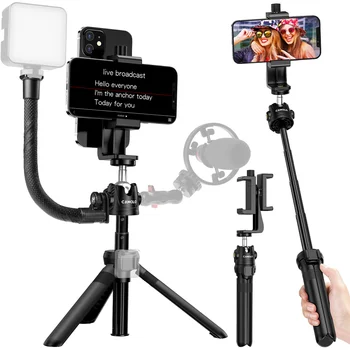 Uzatın telefon tripodu Selfie Sopa Tripod Mini Teleprompter telefon tutucu İphone Android için Video Canlı Akış Kayıt