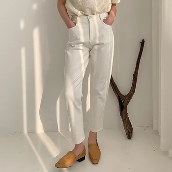 Xpqbb 2022 Yaz kadın Kot Pantolon Rahat Baggy Pamuklu Denim harem pantolon Kadın Kayısı Beyaz Yüksek Bel Streetwear Kot