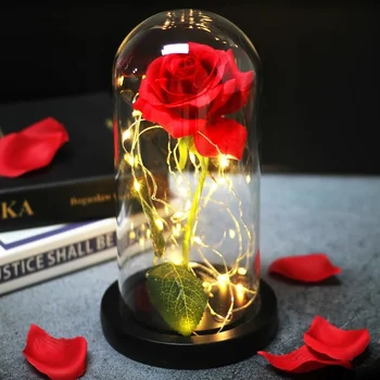Yapay Ebedi Canavar Güzellik Gül Sonsuz Çiçek Sevgilisi Kubbe LED Noel Anne Doğum Günü sevgililer Günü Hediyesi.