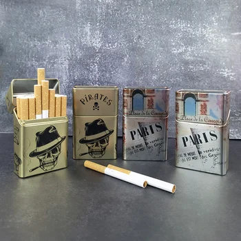 Yaratıcı Metal Sigara Kutusu Demir Puro Sigara tütün kutusu Tutucu Cep 20 Sigara Sigara Aksesuarları erkekler için