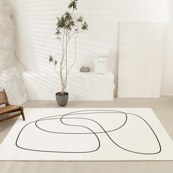 Yatak odası Başucu İskandinav Ev Kilim Modern Minimalist Siyah ve Beyaz Çizgiler Soyut Oturma Odası Halı Mutfak Zemin Mat Dekor