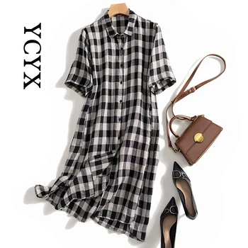 YCYX Vintage Kadınlar Elbise Siyah Ve Beyaz Ekose Tarzı Robe Femme Ince Nefes Yaz Kısa Kollu Yumuşak Streetwear YCYX052