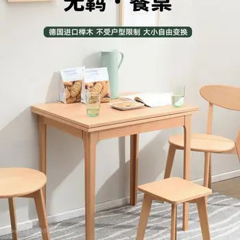 Yemek masası Ev Küçük Daire Katlanabilir masif ahşap yemek masası Ve Sandalye Kombinasyonu Teleskopik 4 kişilik Basit