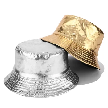 Yeni İki taraflı Altın Gümüş Katlanabilir Kova Şapka Plaj güneş şapkası Sokak Şapkalar Balıkçı Açık Kap Erkekler ve Kadın Hip Hop Kapaklar