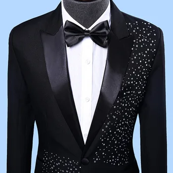 Yeni Slim Fit Yetişkin Erkek Şarkıcı Sahne Konak Performans Takım Elbise Kore Tarzı Erkek Düğün Damat Emcee Elmas Elbise