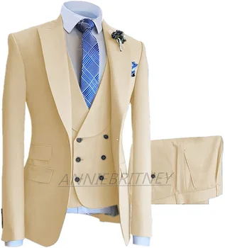 Yeni Tasarım İş slim fit uzun kollu erkek gömlek Takım Elbise Şampanya Damat Sağdıç Smokin 3 Parça Özel Takım Elbise Moda Düğün Takım Elbise erkekler İçin