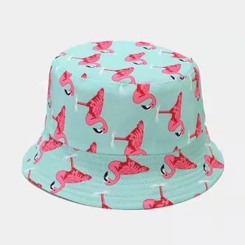 Yeni Unisex Çift taraflı Kova Şapka Kadın Flamingo Baskı Düz Ağız Balıkçı Kap Moda Açık Hip Hop Güneşlik Panama güneş şapkaları
