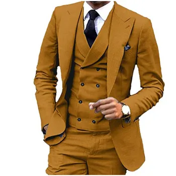 Yeni Varış Renkli Tepe Yaka Erkekler Düğün Takımları 3 Parça Slim Fit Smokin Damat Kostüm Homme Terno Masculino Slim Fit Blazer