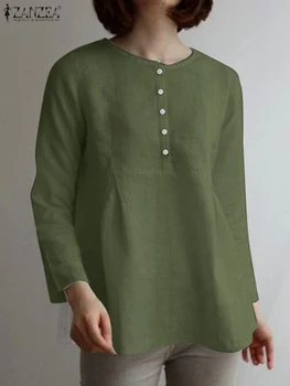 ZANZEA Moda pamuk bluz Kadın Uzun Kollu Düz Renk Blusas Bahar Rahat Tatil Gömlek Bayanlar Düğme Büyük Boy Üstleri 2023