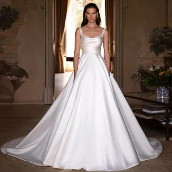 Zarif Bir Çizgi düğün elbisesi 2023 gelin kıyafeti Mat Saten Sevgiliye Spagetti Gelin Örgün Parti Vestidos De Novia Artı Boyutu