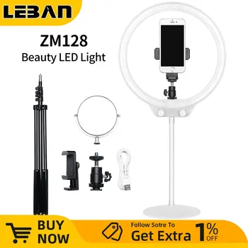 ZOME ZM128 LED halka ışık 3200K-5500K ayarlanabilir renk sıcaklığı + ışık standı DSLR kamera telefonu için Canlı Video Selfie (Beyaz)