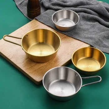 Çok Boyutlu Altın Gümüş Kore Tarzı 304 Paslanmaz Çelik pirinç şarabı kulplu kase Ev Mutfak Restoran Aperatif Baharat Kase