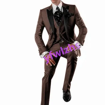 Özelleştirilmiş Tepe Yaka erkek Takım Elbise Ceket Blazers Cadılar Bayramı Kostüm Zarif Lüks Erkek Takım Elbise Düğün İçin Üç Parçalı Set 219